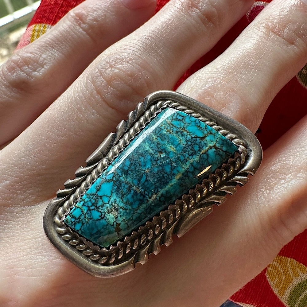 Artist signed Turquoise Sterling statement ring